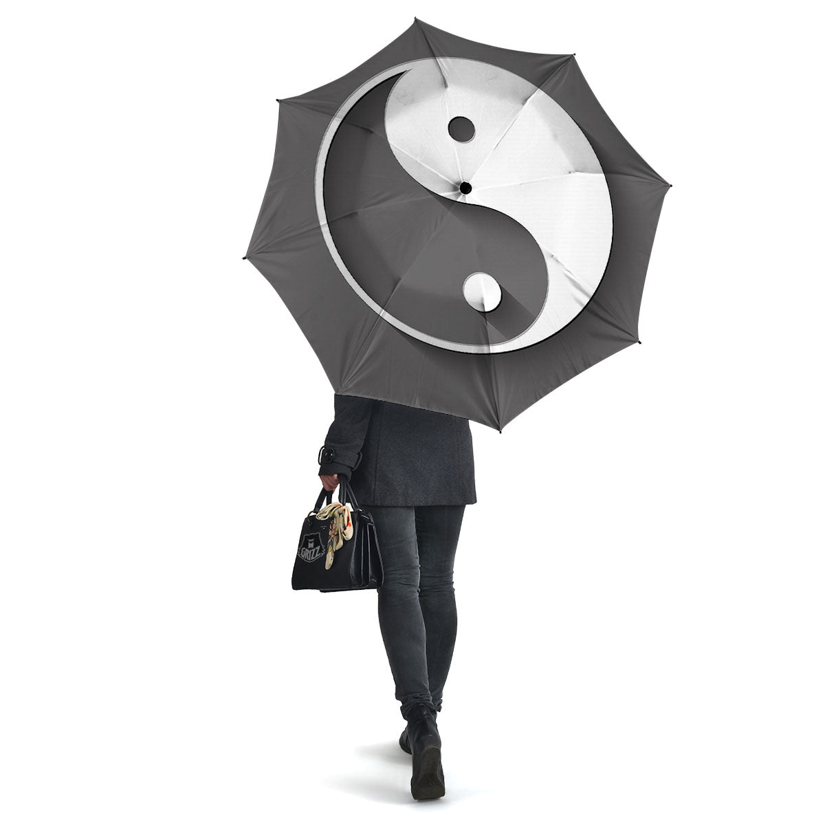 Yin Yang White And Sliver Print Umbrella-grizzshop