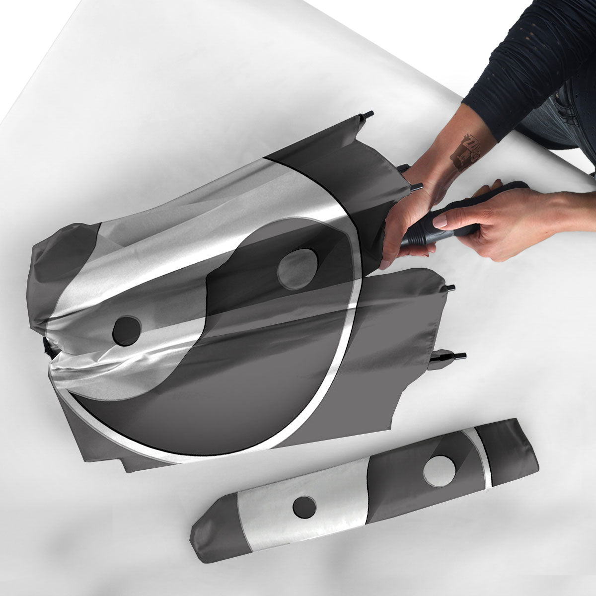 Yin Yang White And Sliver Print Umbrella-grizzshop