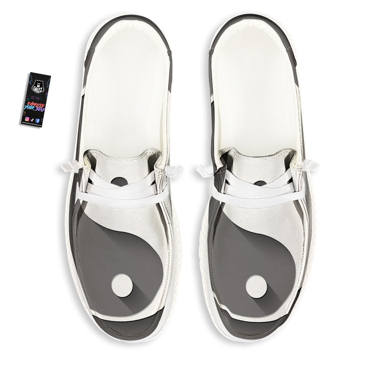 Yin Yang White And Sliver Print White Loafers-grizzshop