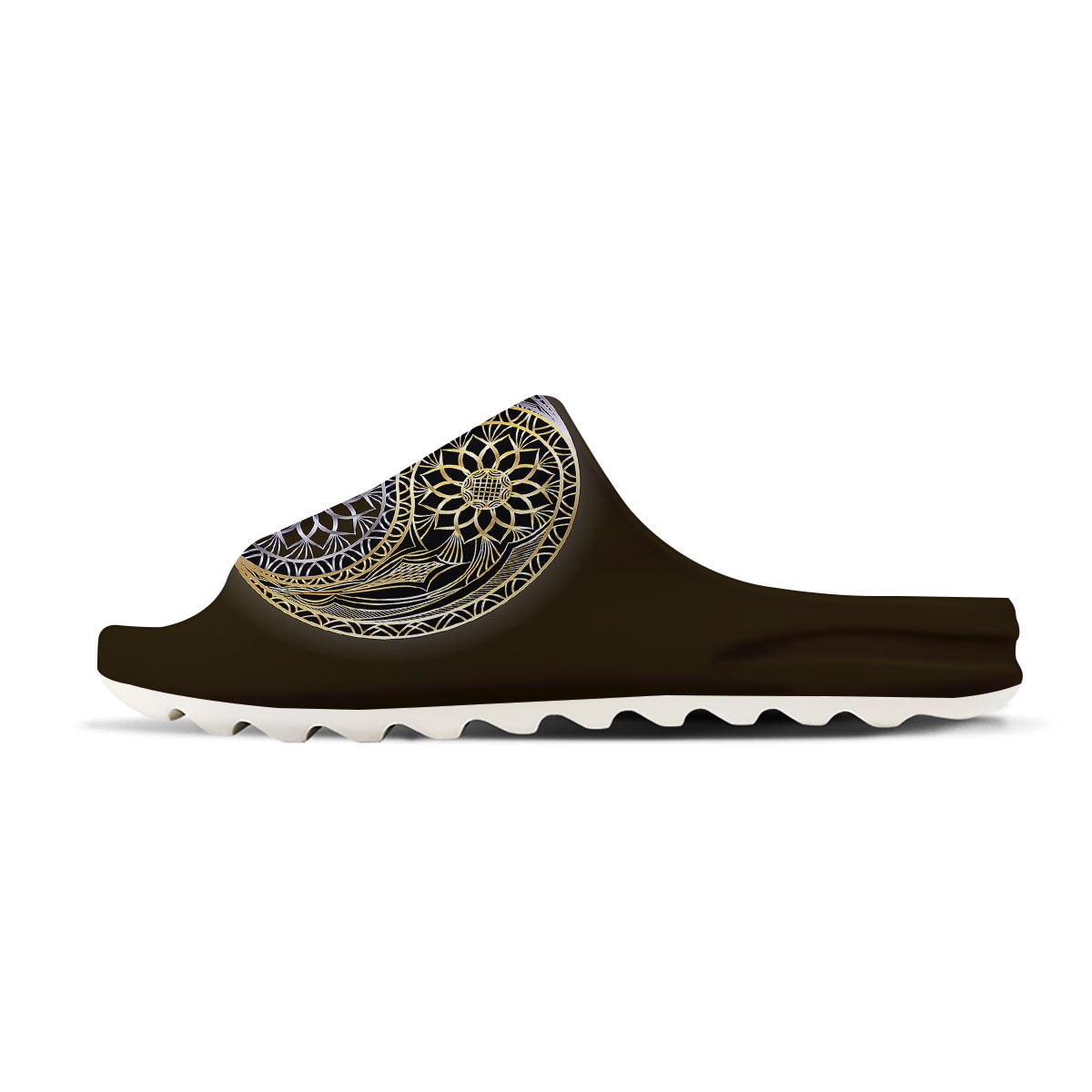 Yin Yang Flower Grey And Gold Print Sandals-grizzshop