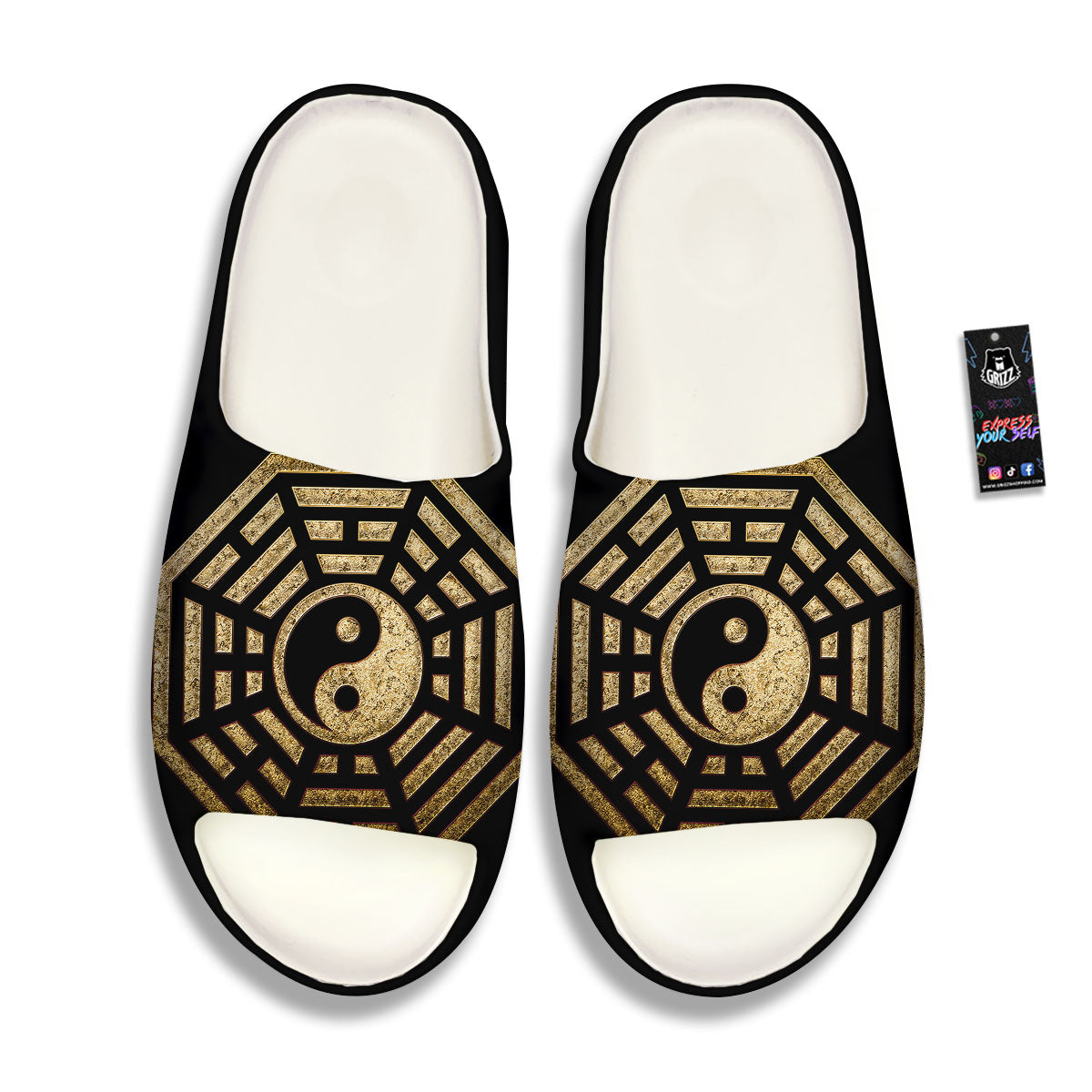 Yin Yang Gold Bagua Print Sandals-grizzshop