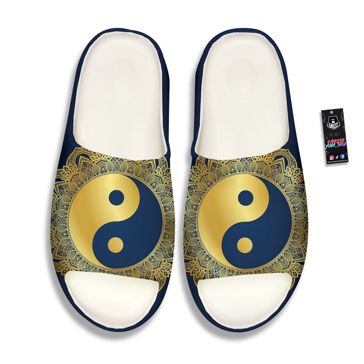 Yin Yang Gold Mandala Print Sandals-grizzshop