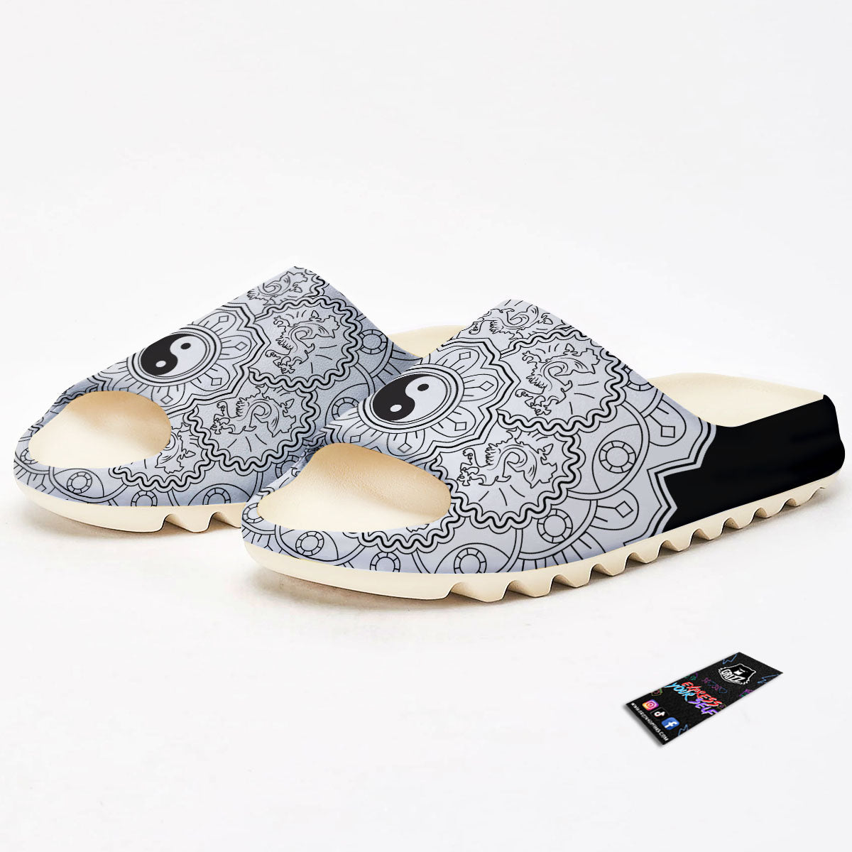 Yin Yang Mandala White And Black Print Sandals-grizzshop
