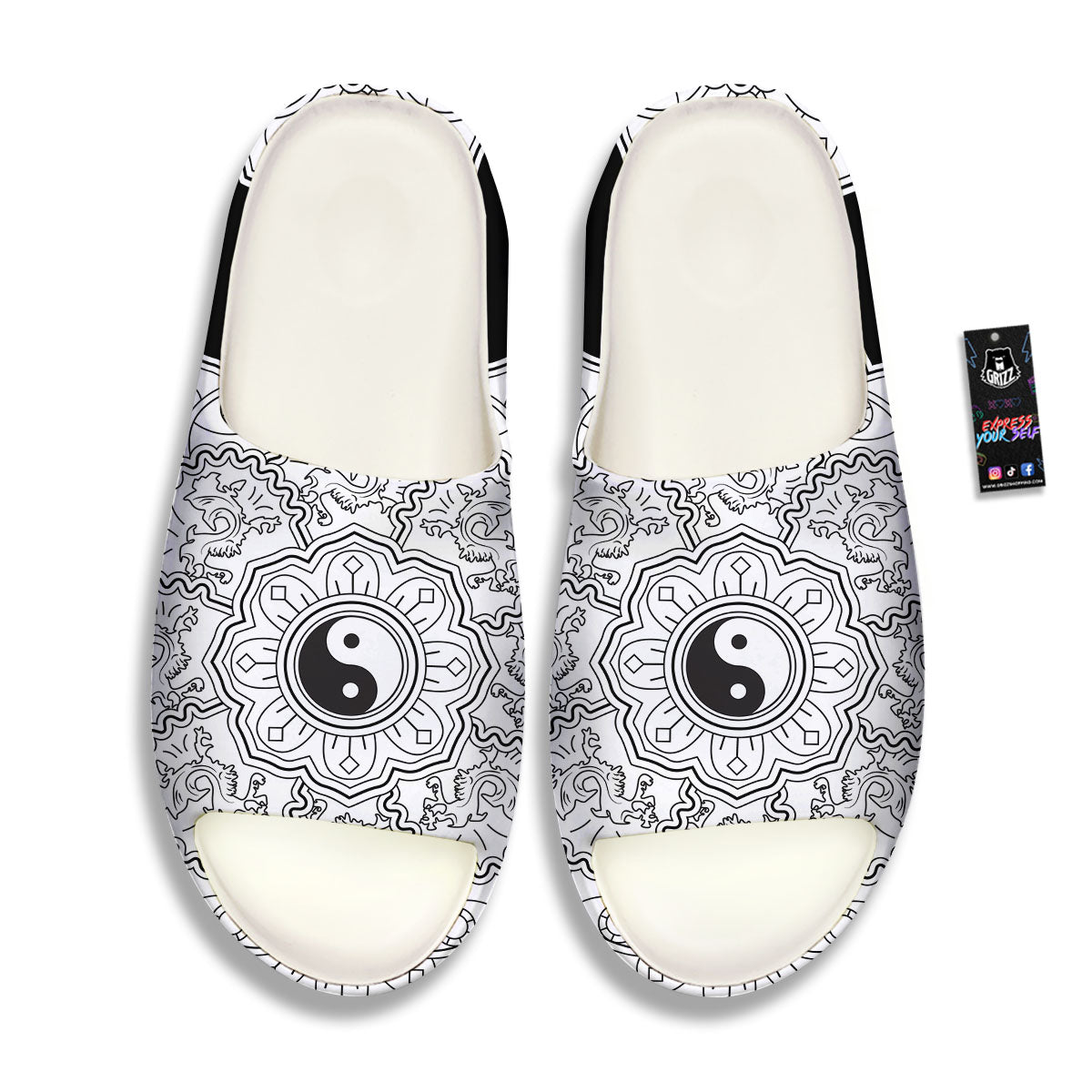 Yin Yang Mandala White And Black Print Sandals-grizzshop