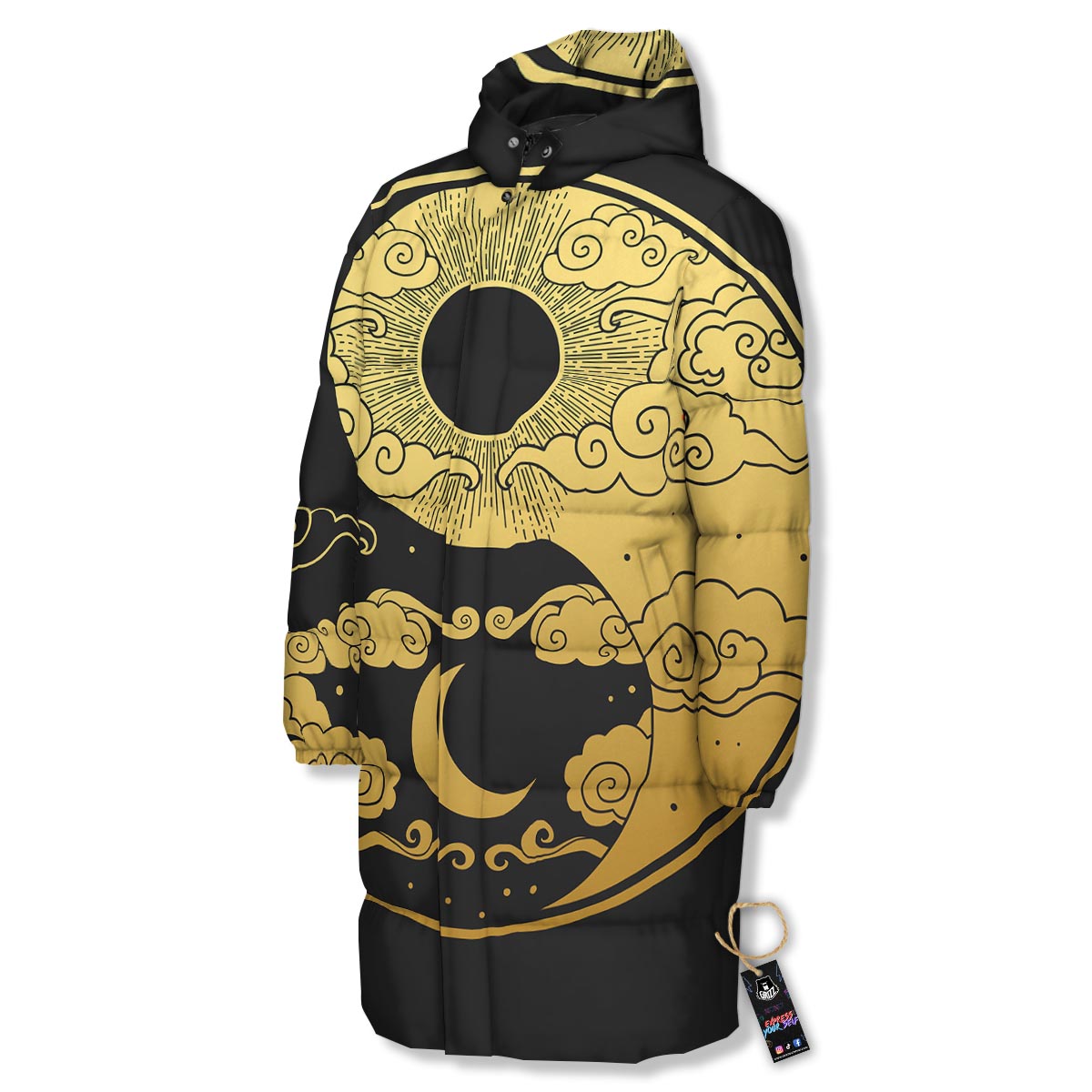 Yin Yang Moon And Sun Print Long Down Jacket