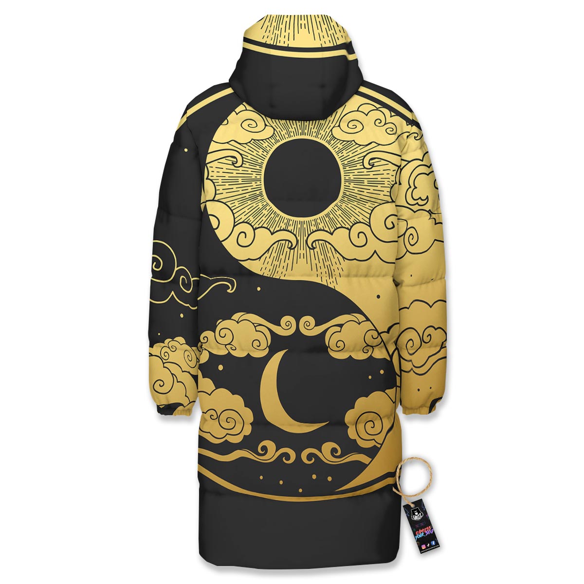 Yin Yang Moon And Sun Print Long Down Jacket