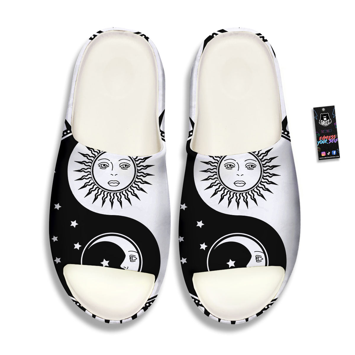 Yin Yang Sun White And Black Print Sandals-grizzshop