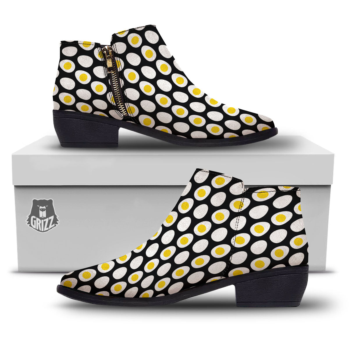 Yolk Egg Print Pattern Ankle Boots-grizzshop