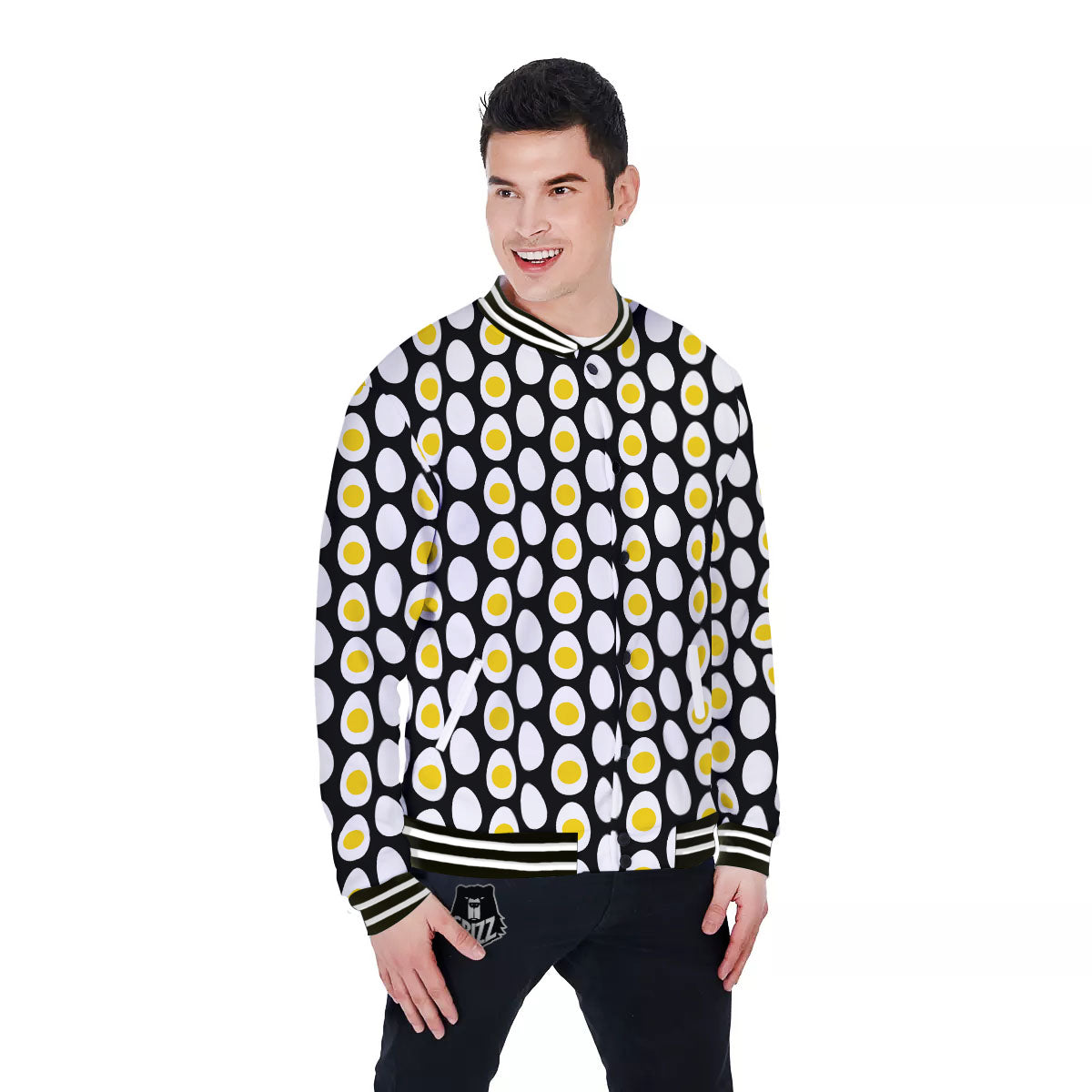 Yolk Egg Print Pattern Baseball Jacket-grizzshop