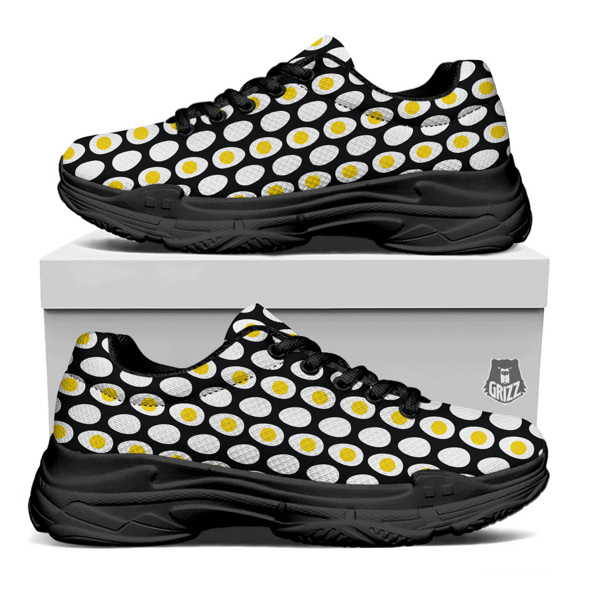 Yolk Egg Print Pattern Black Chunky Shoes-grizzshop