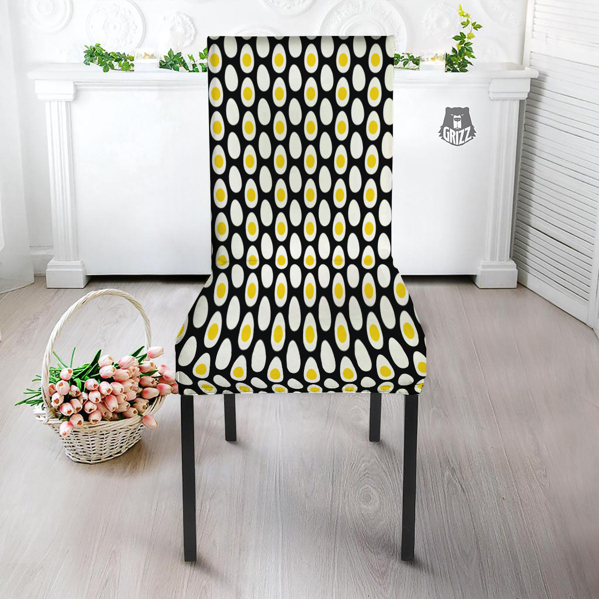 Yolk Egg Print Pattern Dining Chair Slipcover-grizzshop