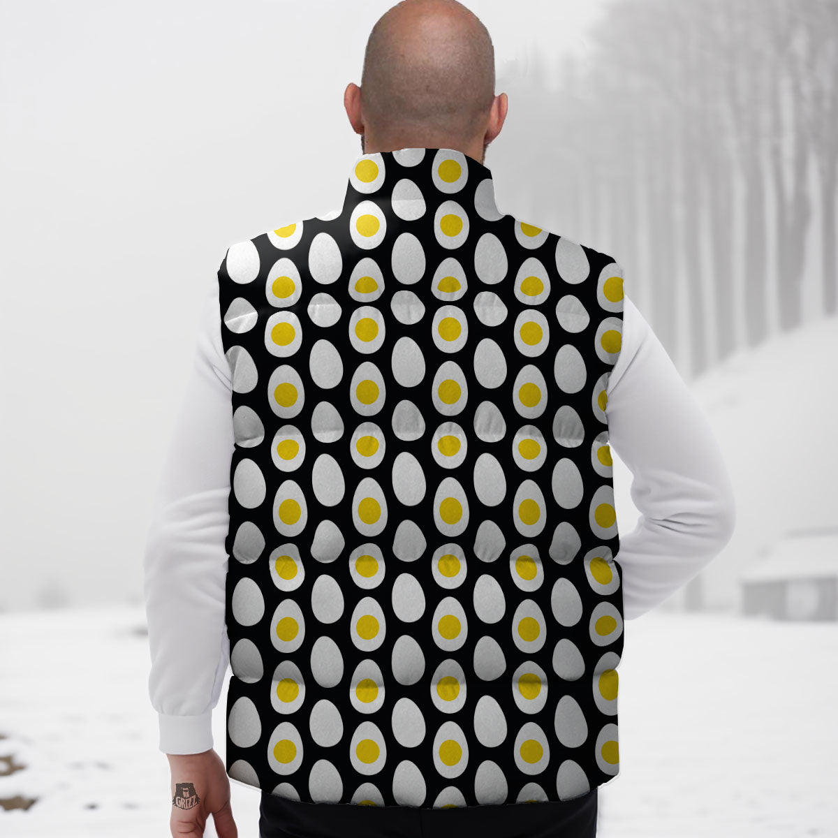 Yolk Egg Print Pattern Down Vest-grizzshop