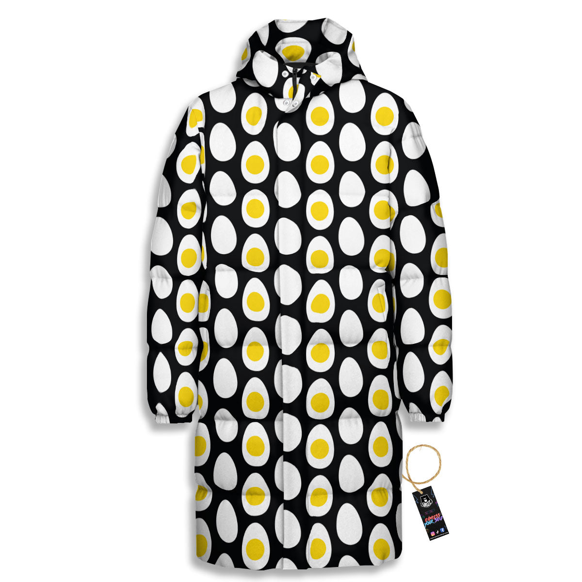 Yolk Egg Print Pattern Long Down Jacket-grizzshop