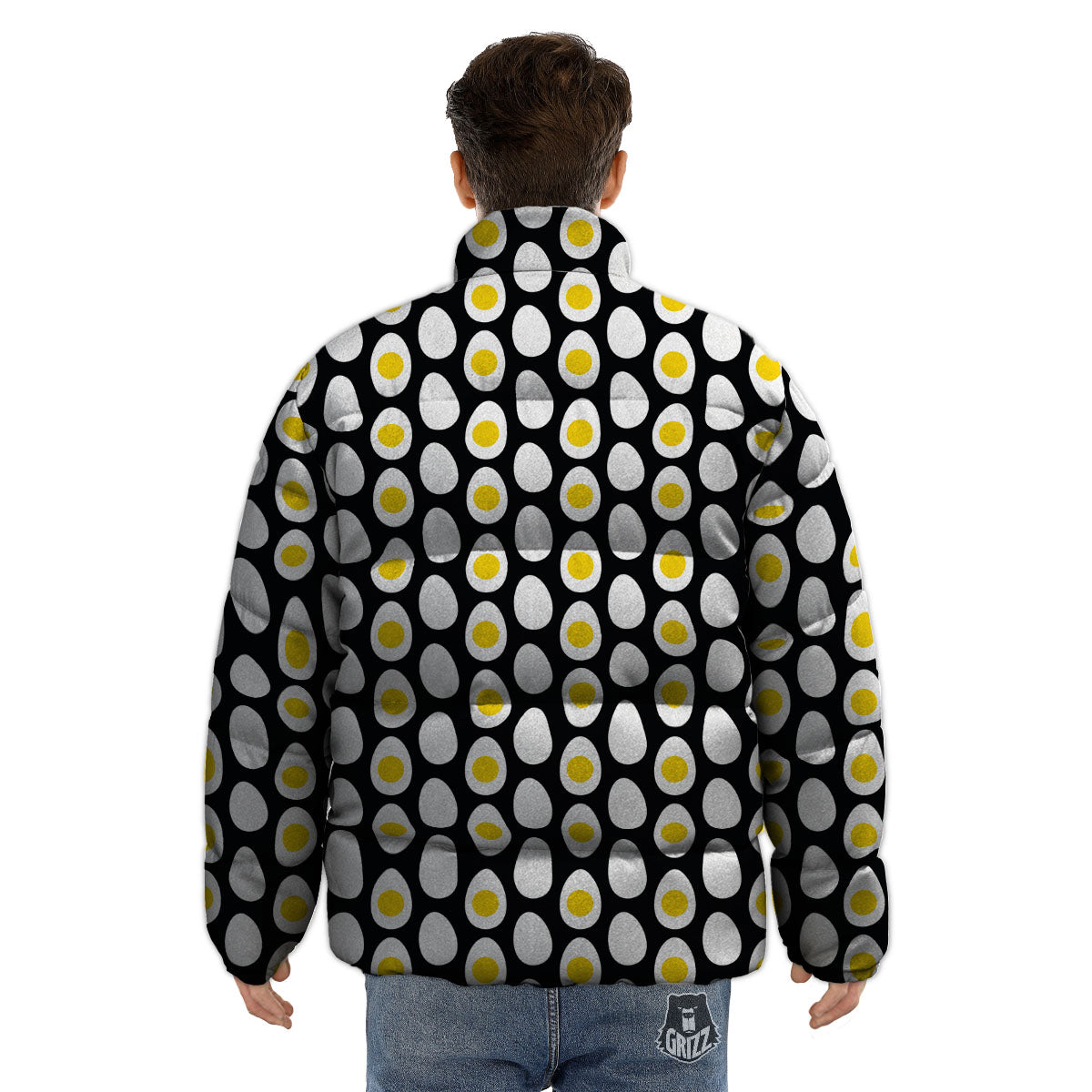 Yolk Egg Print Pattern Puffer Jacket-grizzshop