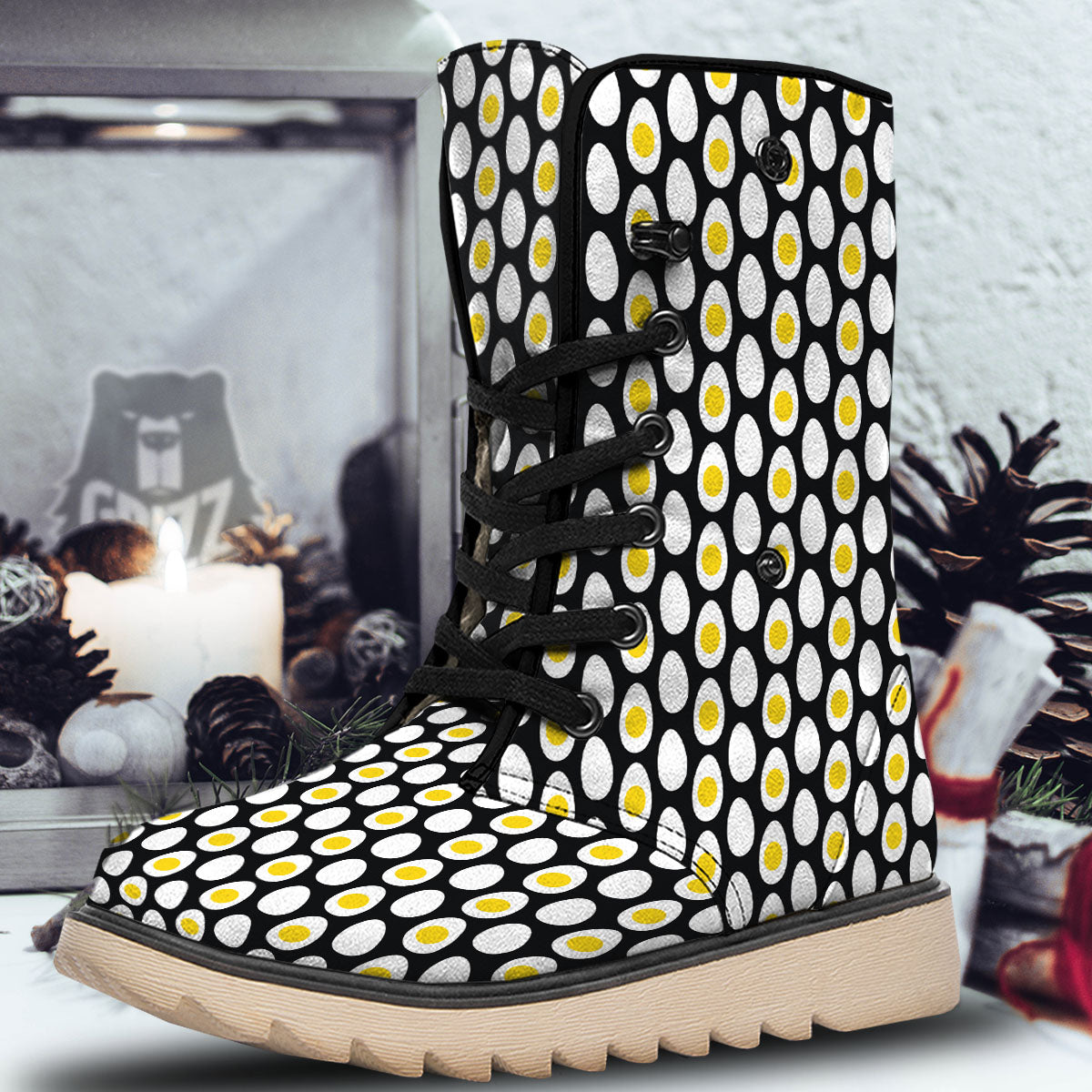 Yolk Egg Print Pattern Snow Boots-grizzshop