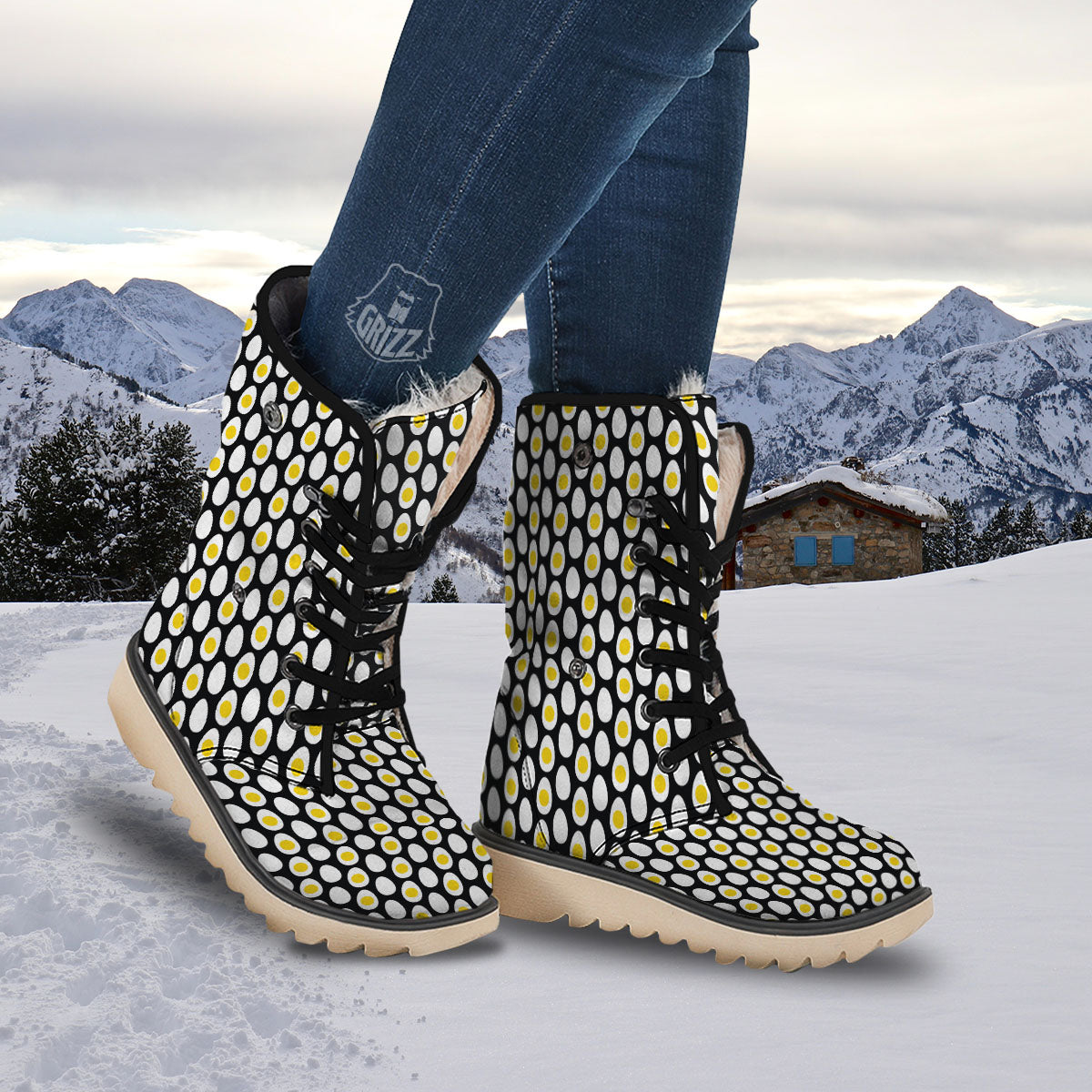 Yolk Egg Print Pattern Snow Boots-grizzshop