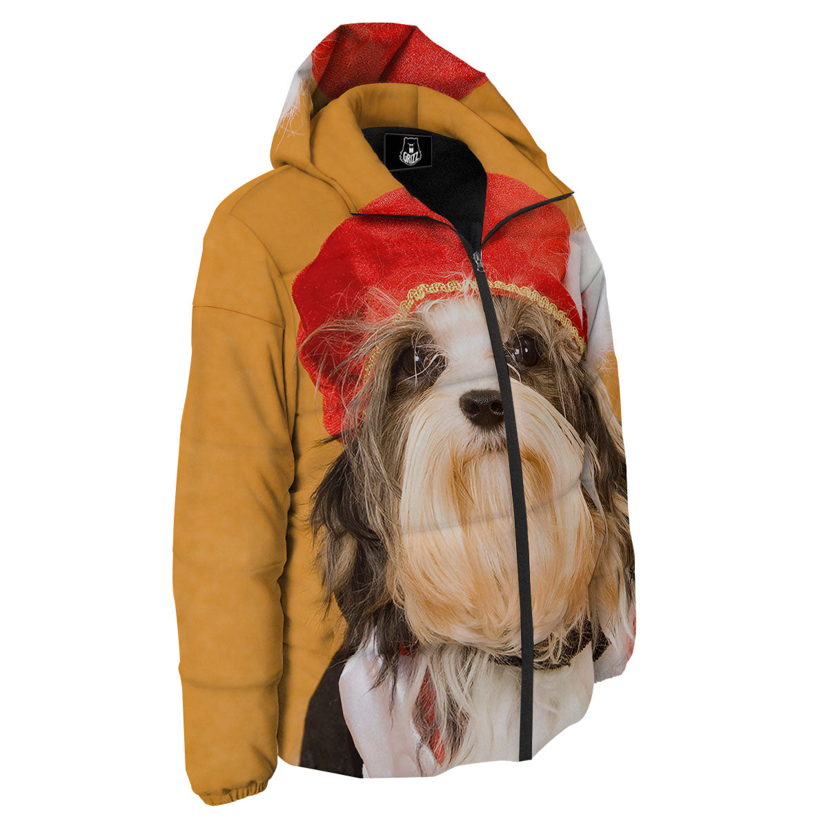 Yorkshire Terrier Red Cap Print Down Jacket-grizzshop