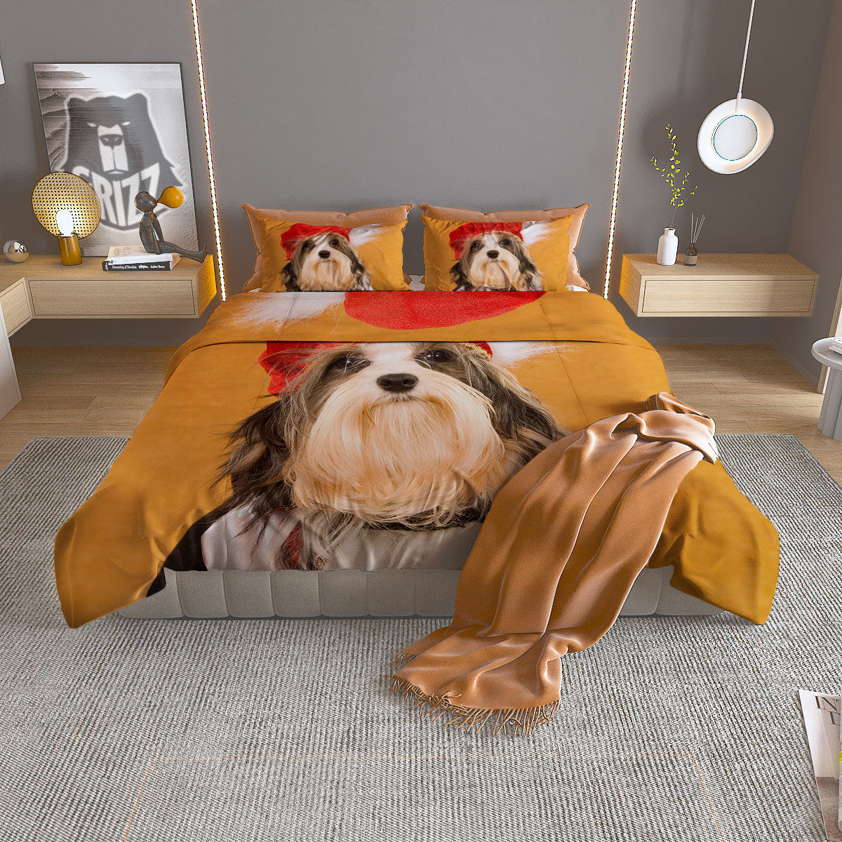 Yorkshire Terrier Red Cap Print Duvet Cover Bedding Set