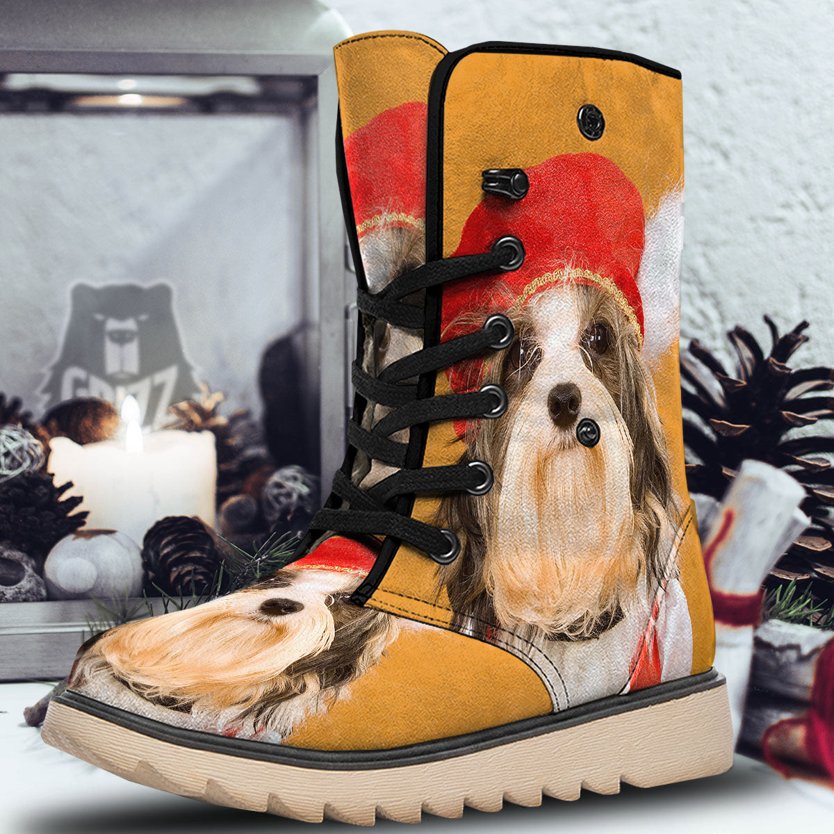 Yorkshire Terrier Red Cap Print Snow Boots-grizzshop