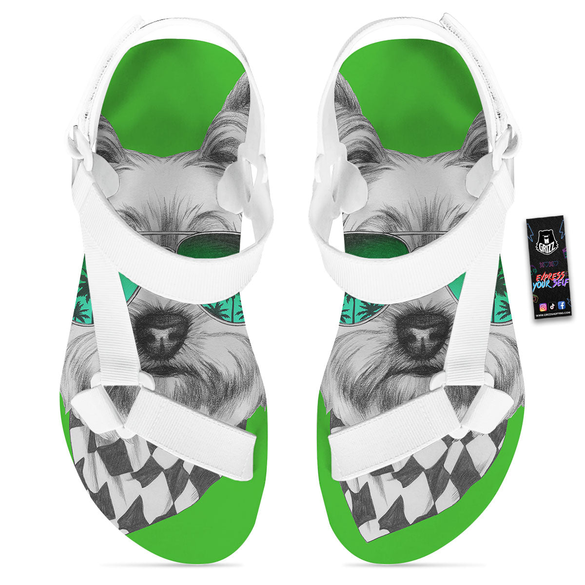 Yorkshire Terrier Sunglasses Print White Open Toe Sandals-grizzshop