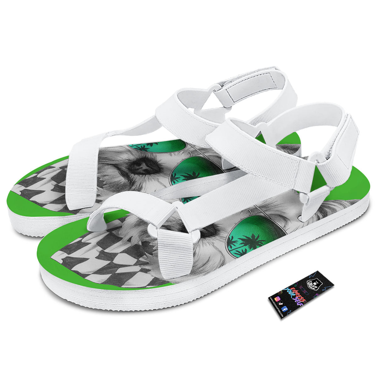 Yorkshire Terrier Sunglasses Print White Open Toe Sandals-grizzshop