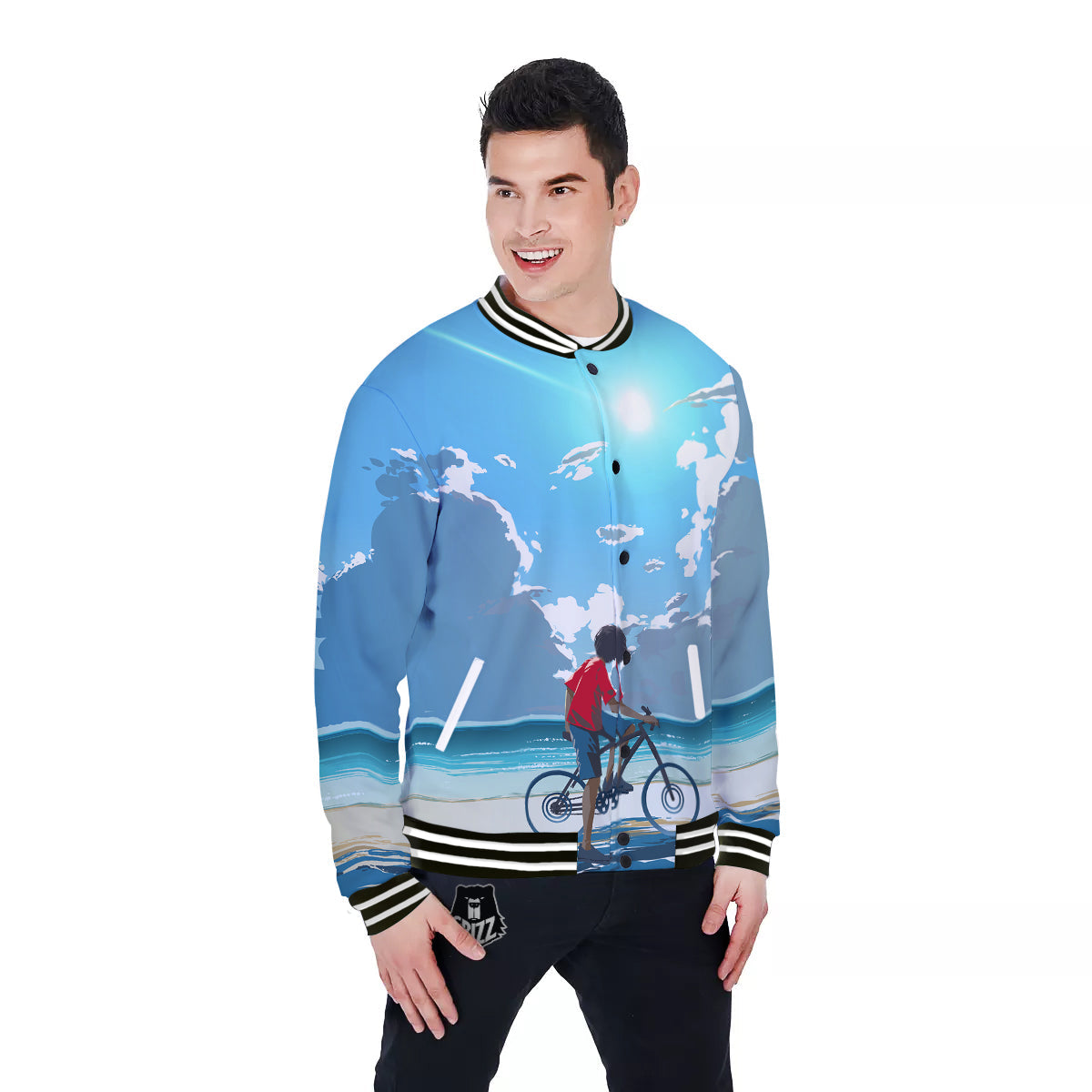 Young Man Looking At The Meteor Print Baseball Jacket-grizzshop