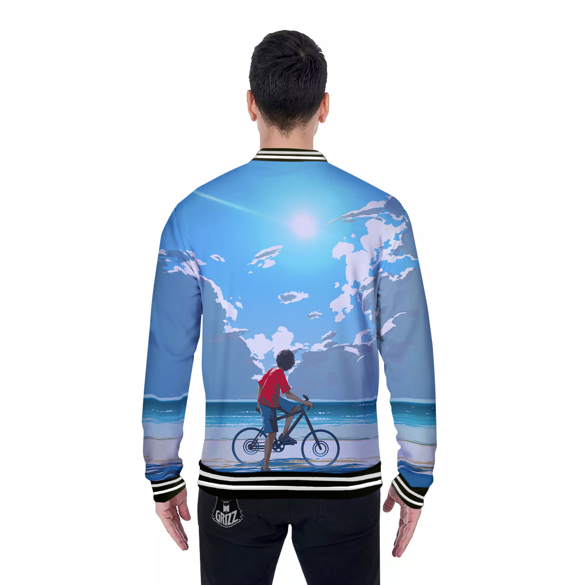 Young Man Looking At The Meteor Print Baseball Jacket-grizzshop