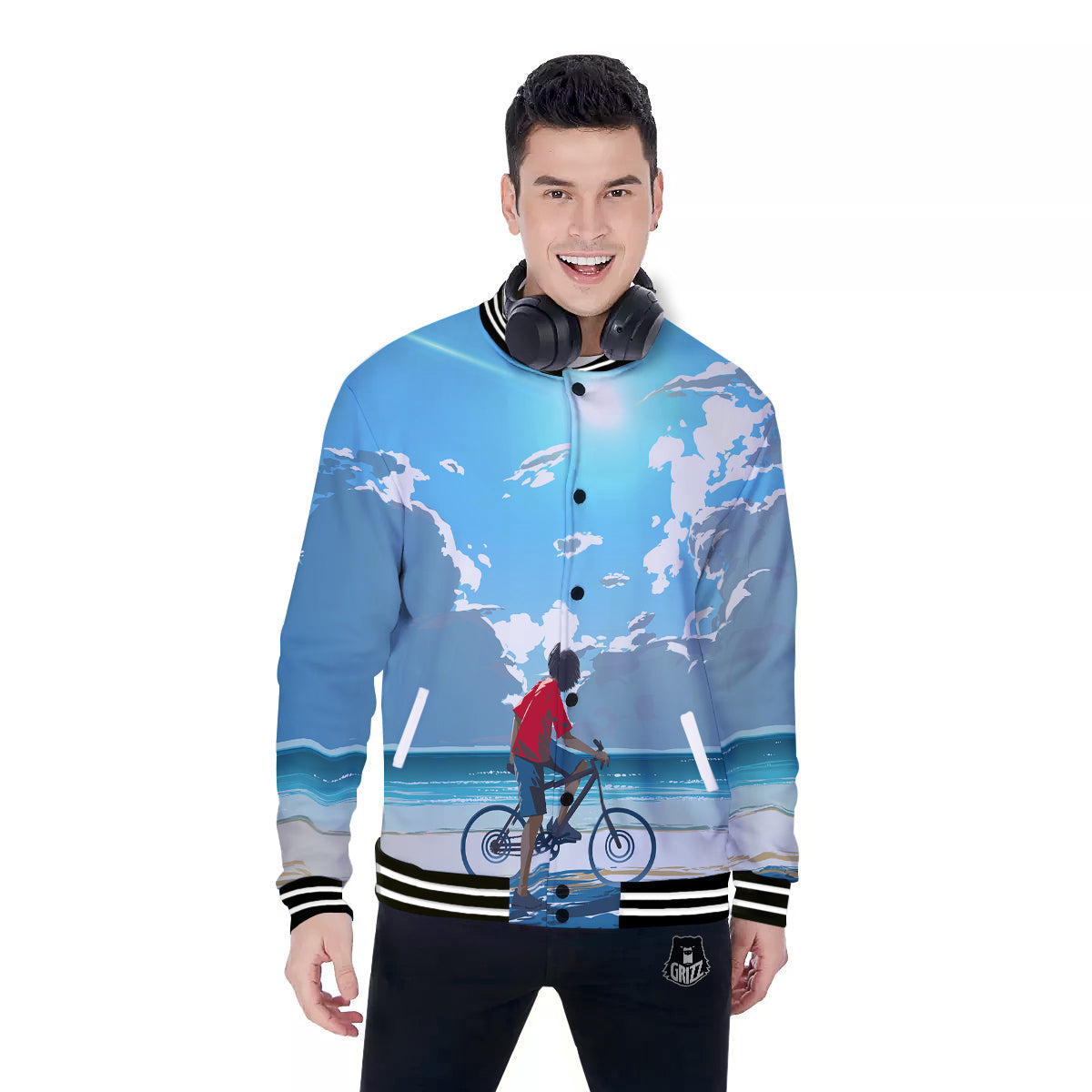 Young Man Looking At The Meteor Print Baseball Jacket-grizzshop