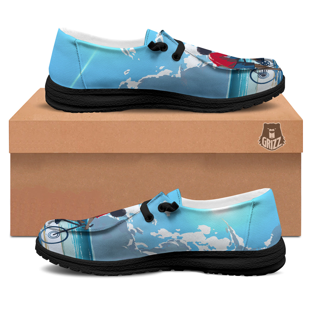 Young Man Looking At The Meteor Print Black Loafers-grizzshop