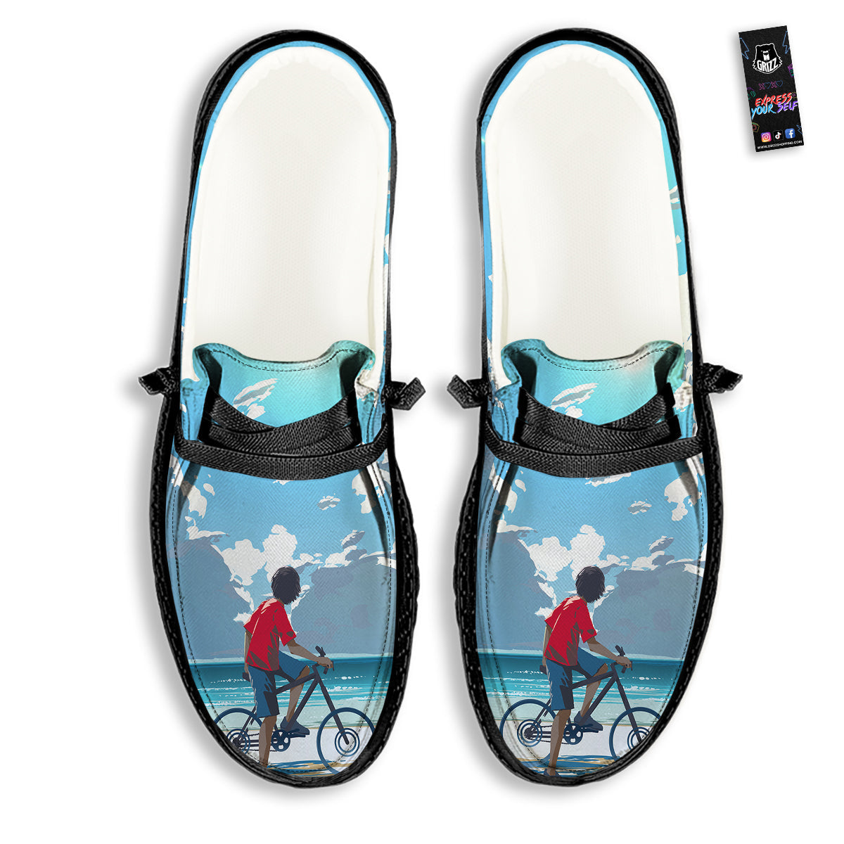 Young Man Looking At The Meteor Print Black Loafers-grizzshop