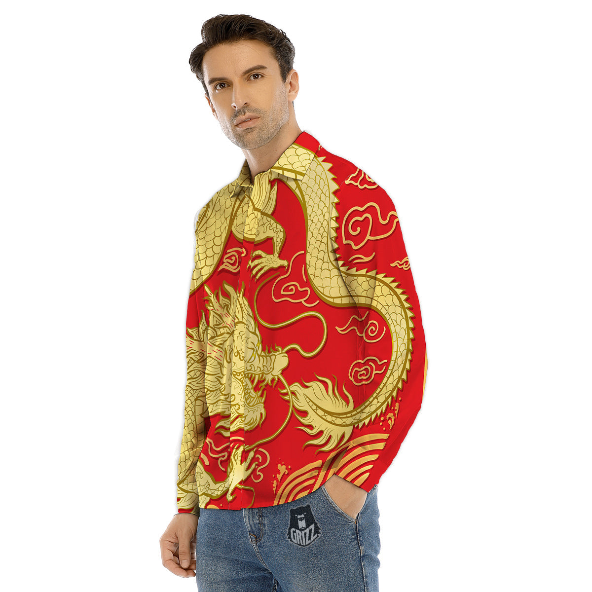 Young Man Looking At The Meteor Print Men's Dress Shirts-grizzshop
