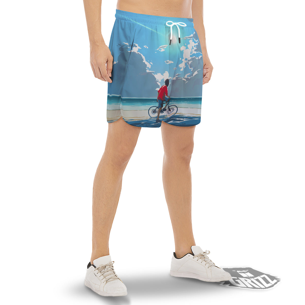 Young Man Looking At The Meteor Print Men's Gym Shorts-grizzshop