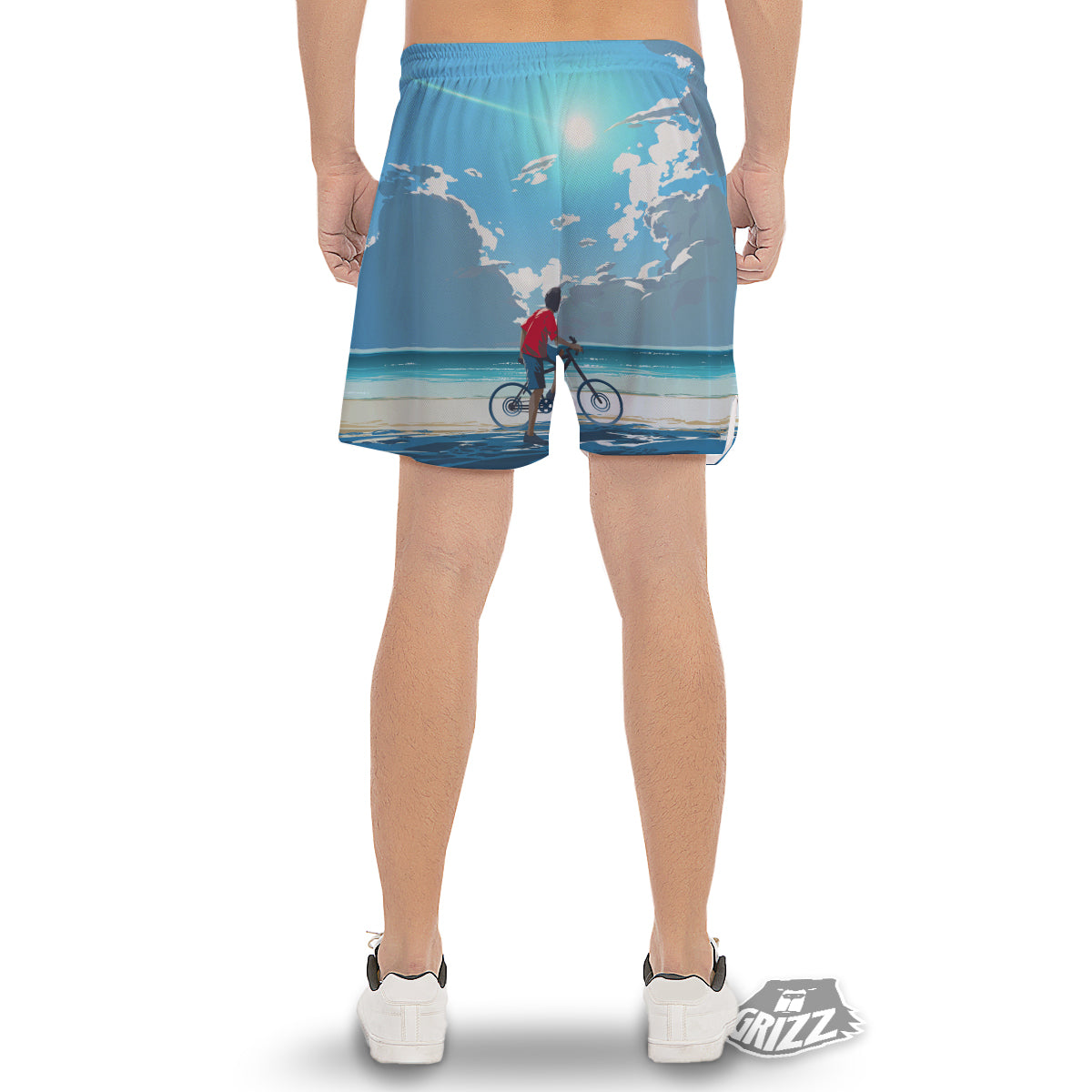 Young Man Looking At The Meteor Print Men's Gym Shorts-grizzshop