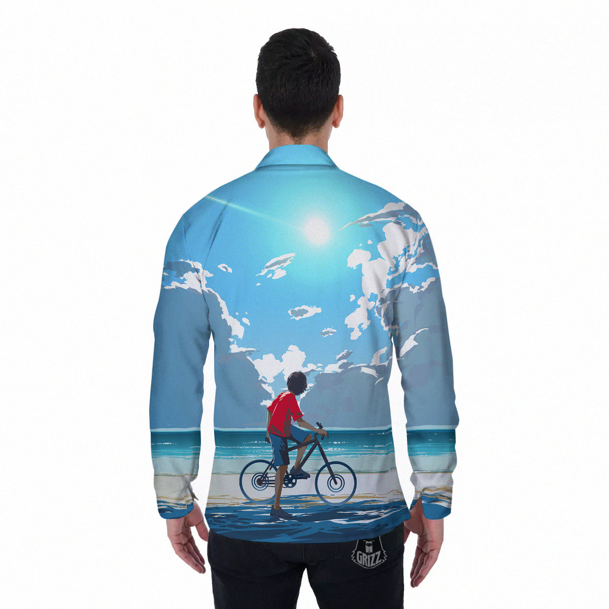 Young Man Looking At The Meteor Print Men's Long Sleeve Shirts-grizzshop