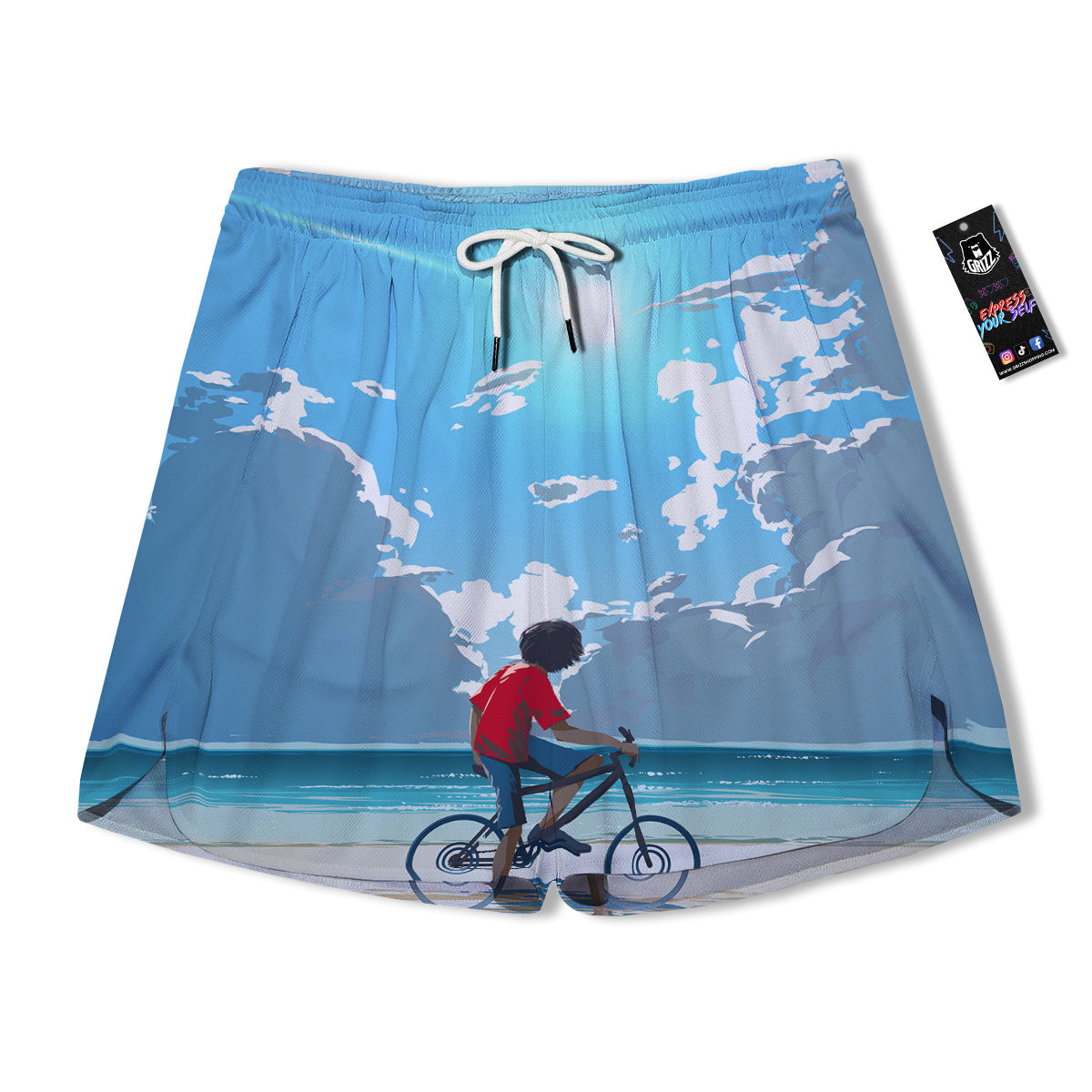 Young Man Looking At The Meteor Print Men's Running Shorts-grizzshop