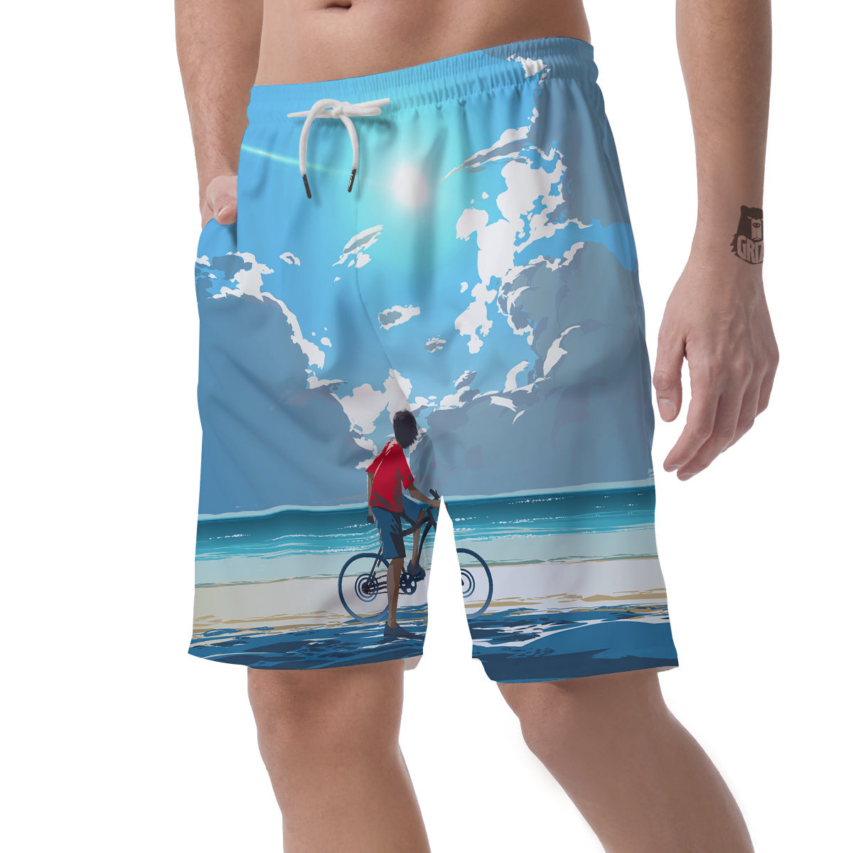 Young Man Looking At The Meteor Print Men's Shorts-grizzshop