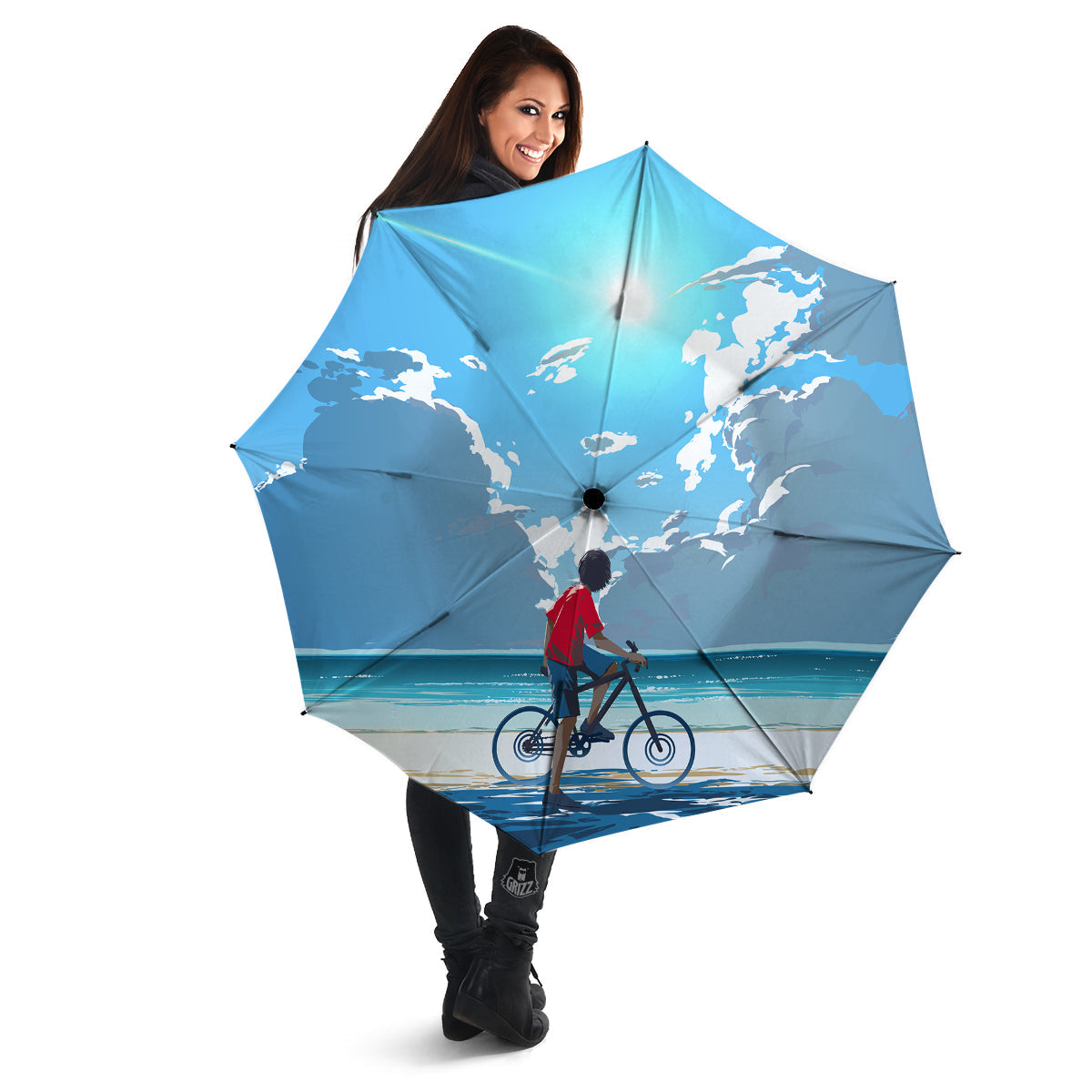 Young Man Looking At The Meteor Print Umbrella-grizzshop