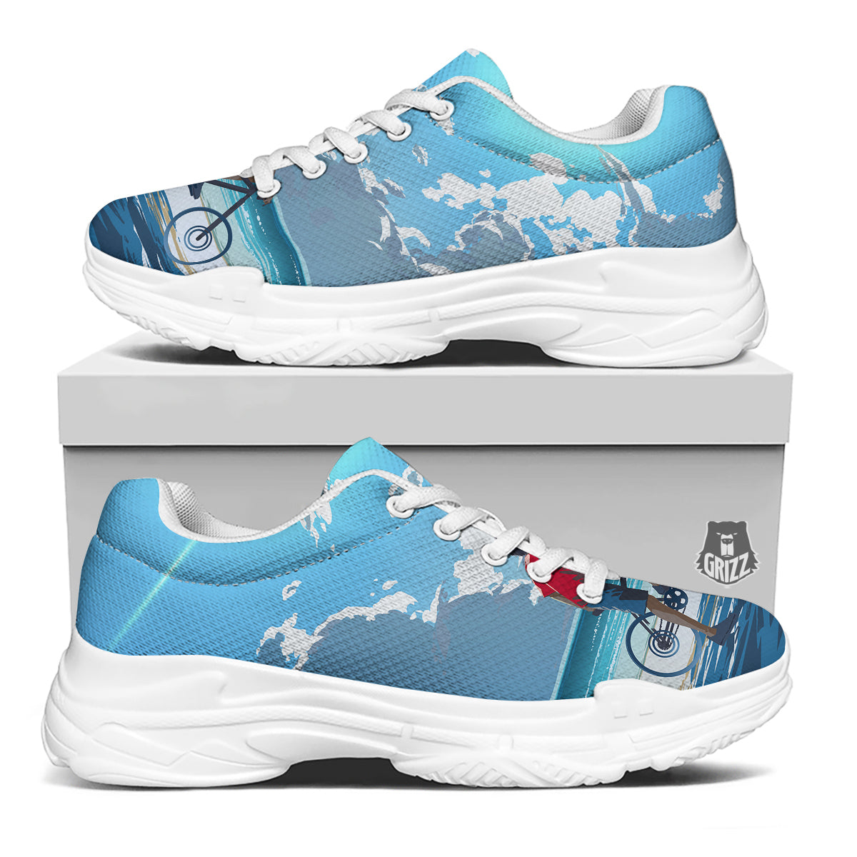 Young Man Looking At The Meteor Print White Chunky Shoes-grizzshop