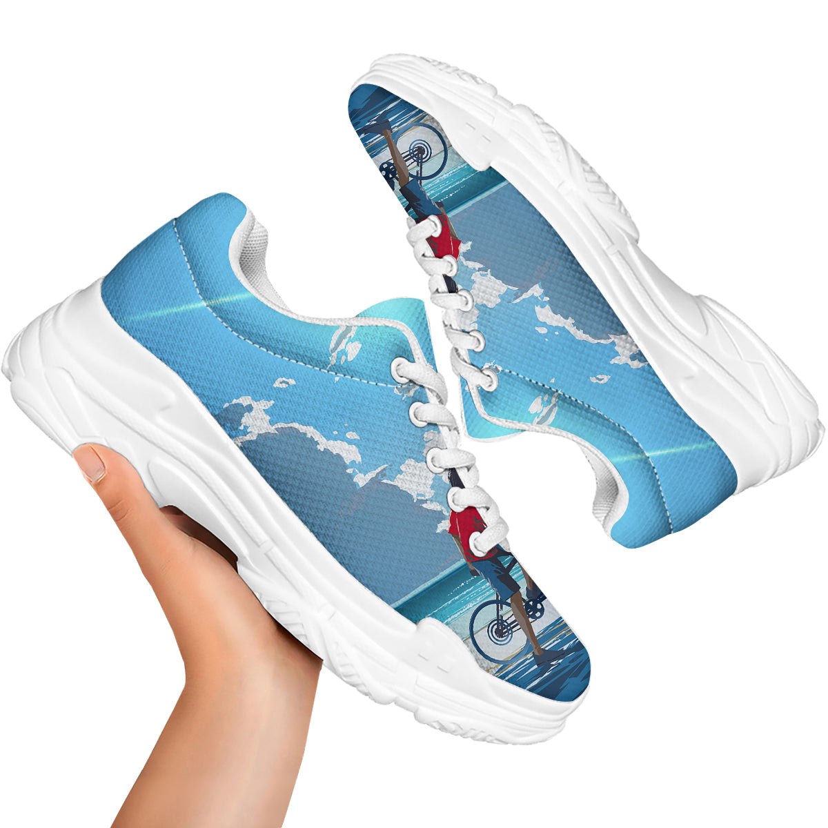 Young Man Looking At The Meteor Print White Chunky Shoes-grizzshop