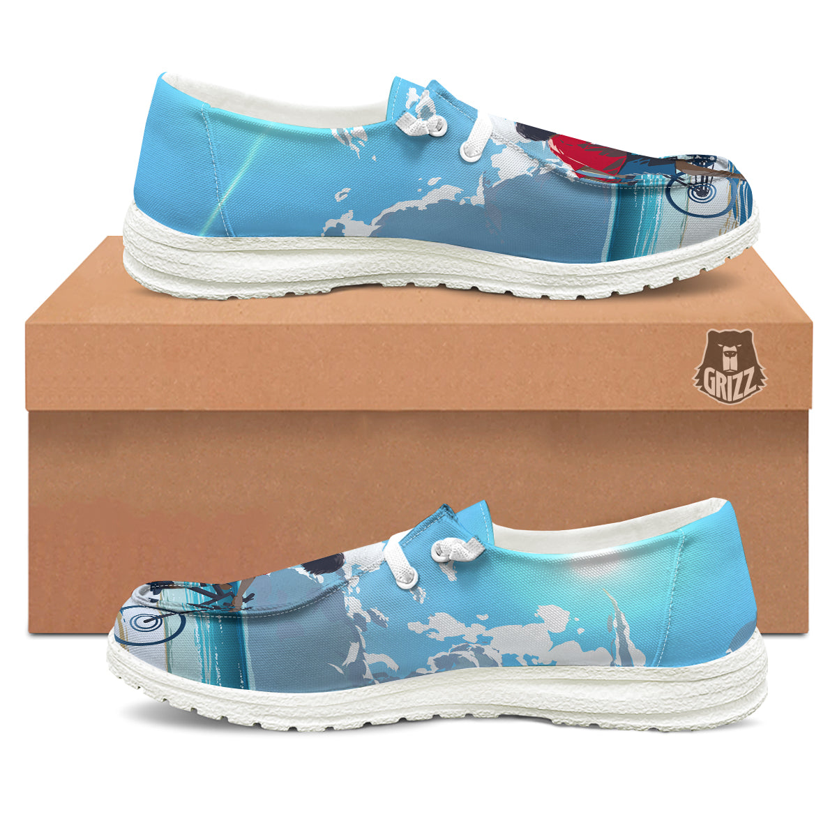 Young Man Looking At The Meteor Print White Loafers-grizzshop