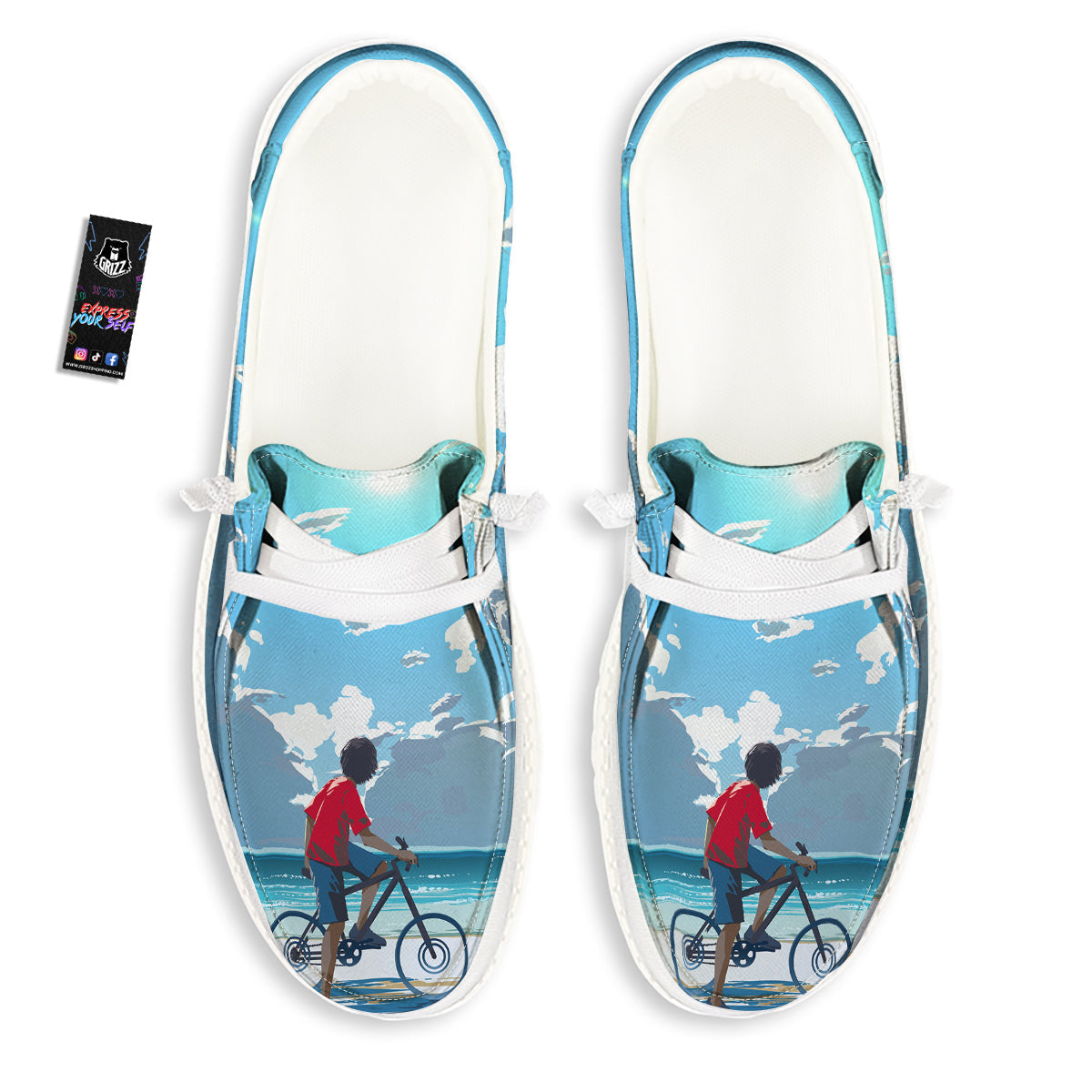 Young Man Looking At The Meteor Print White Loafers-grizzshop