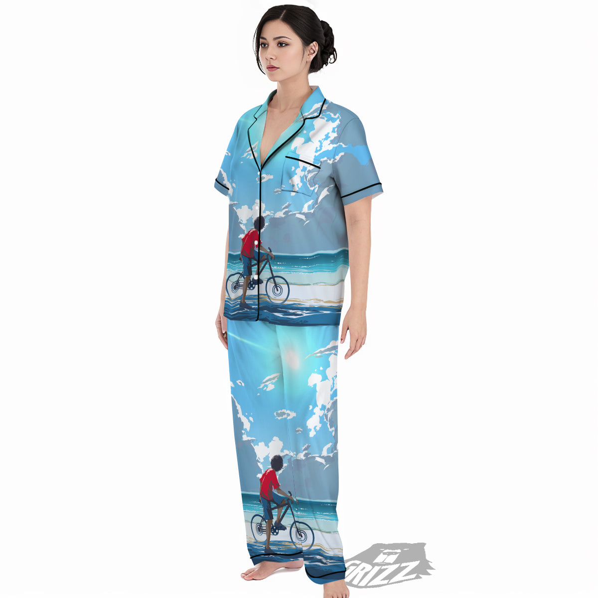 Young Man Looking At The Meteor Print Women's Pajamas Set-grizzshop