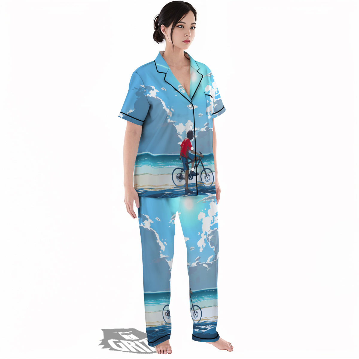 Young Man Looking At The Meteor Print Women's Pajamas Set-grizzshop