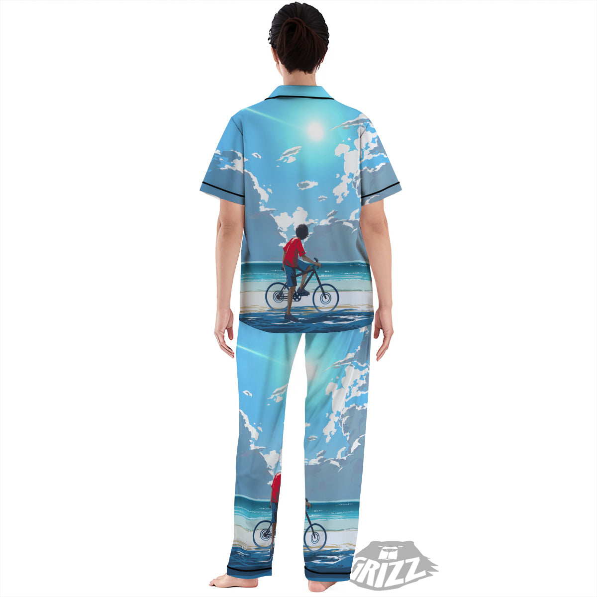 Young Man Looking At The Meteor Print Women's Pajamas Set-grizzshop