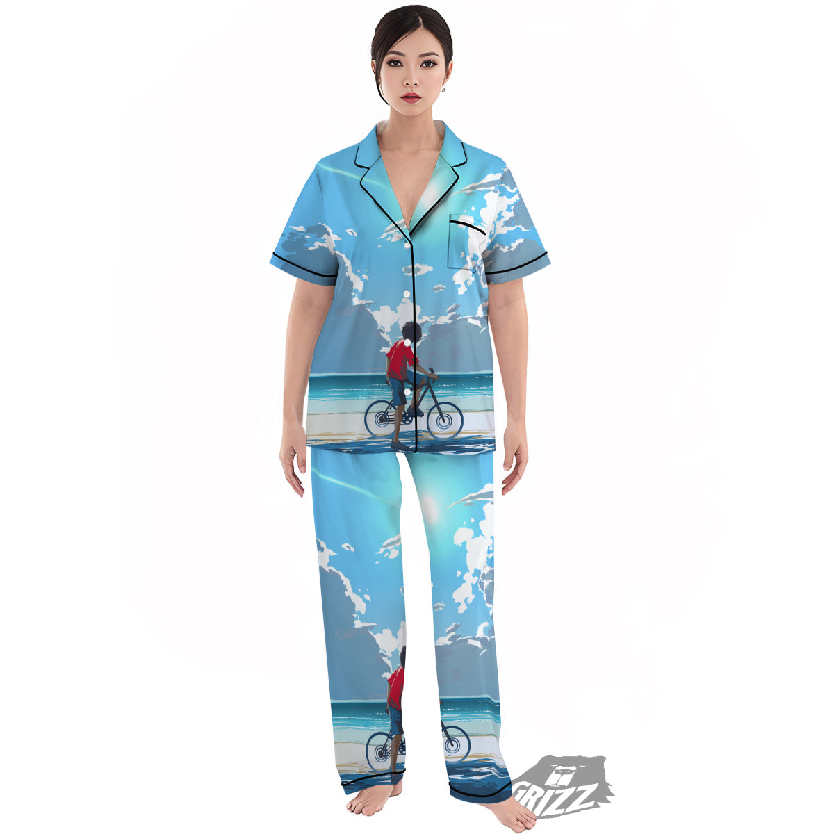 Young Man Looking At The Meteor Print Women's Pajamas Set-grizzshop