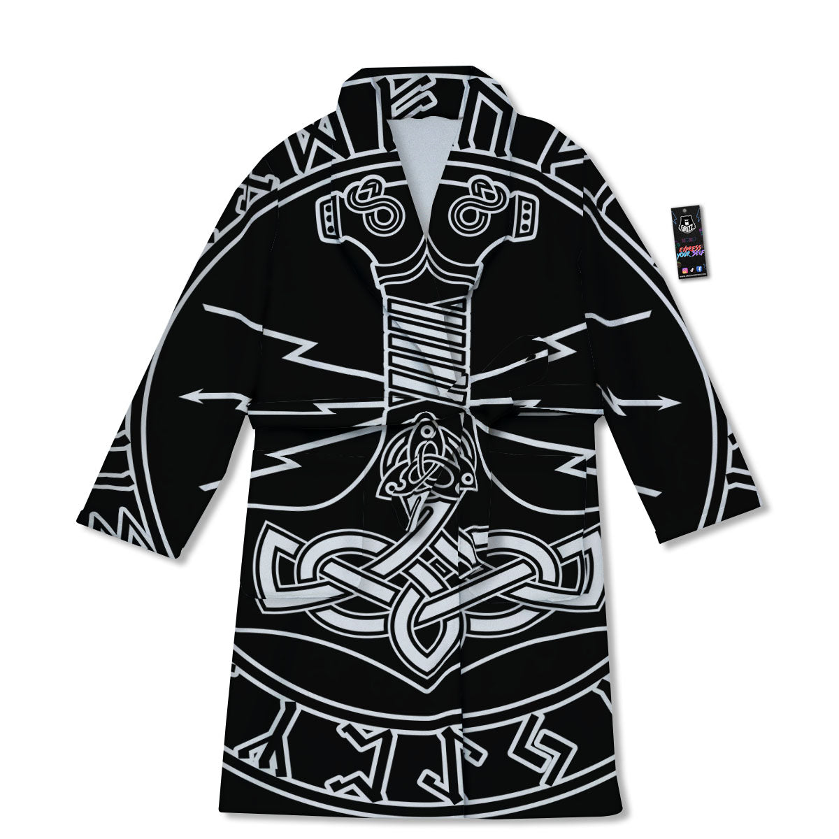 Younger Futhark And Mjolnir Print Bathrobe-grizzshop