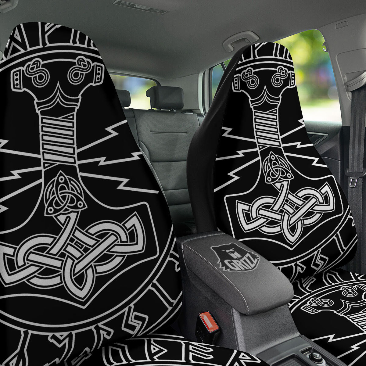 Younger Futhark And Mjolnir Print Car Seat Covers-grizzshop