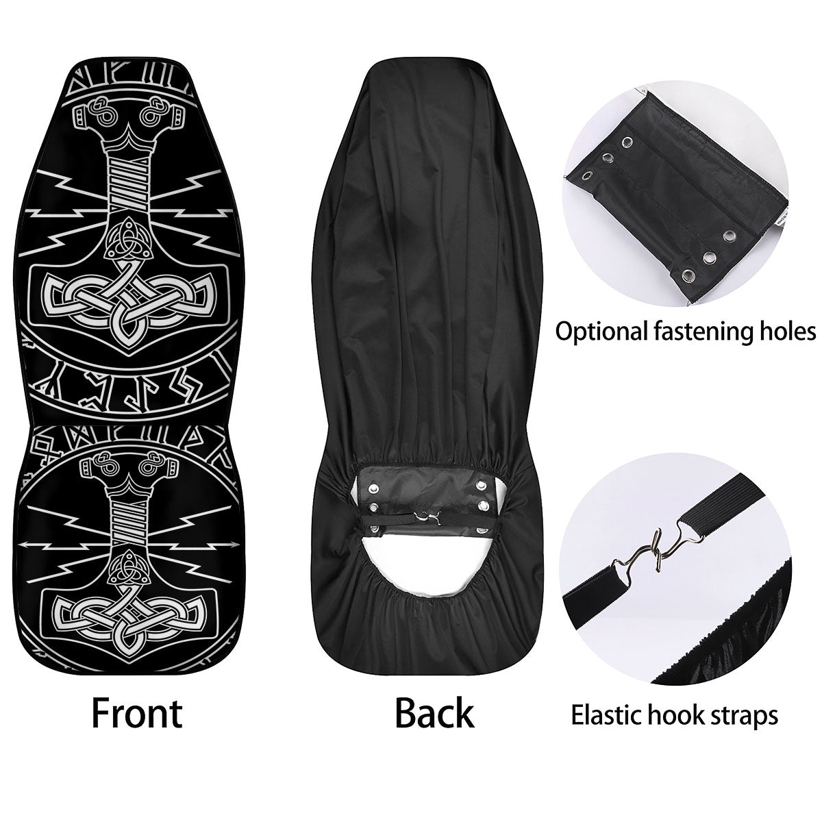 Younger Futhark And Mjolnir Print Car Seat Covers-grizzshop