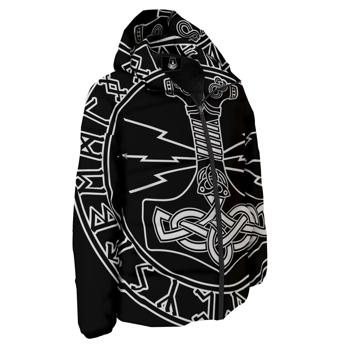 Younger Futhark And Mjolnir Print Down Jacket-grizzshop
