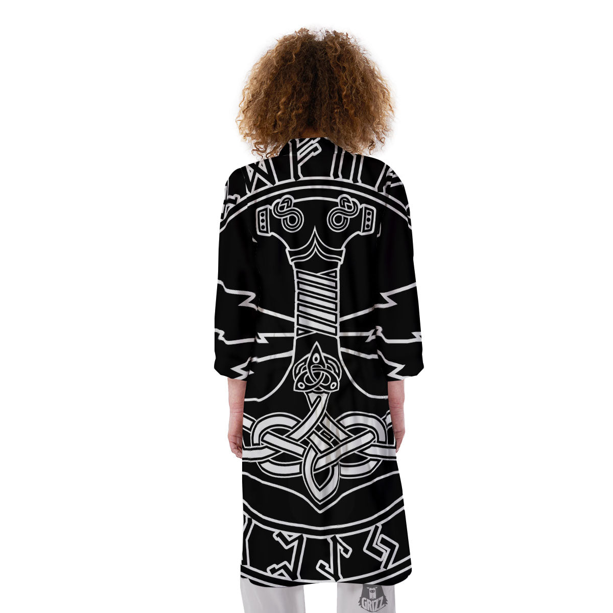 Younger Futhark And Mjolnir Print Kimono-grizzshop